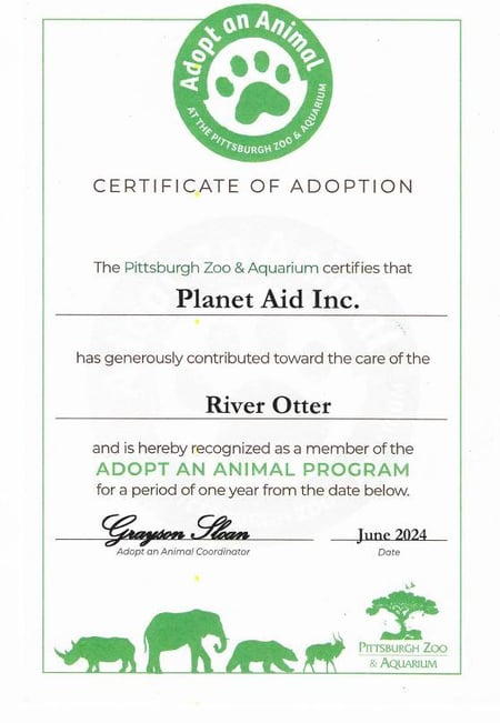 Certificate-Pittsburgh Zoo and Aquarium-river otter adoption